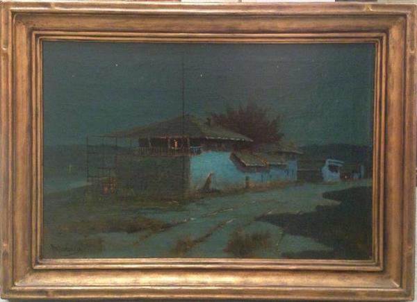 Manuel Valencia - "Monterey Custom  House Nocturne" - Oil on canvas - 16" x 24"