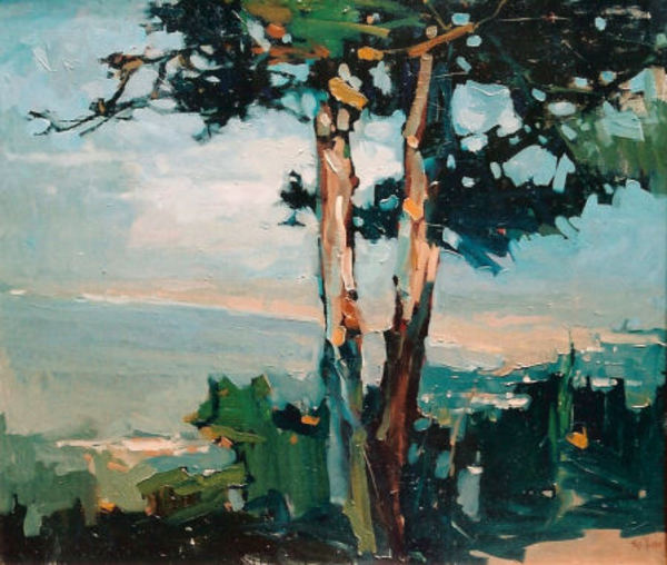 S.C. Yuan - "Twin Pine" - Oil on canvas - 48" x 56"