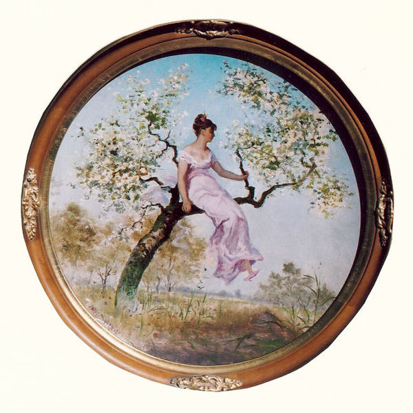 Jules Tavernier - "Spring Song" - Oil on board - 11 1/2" round