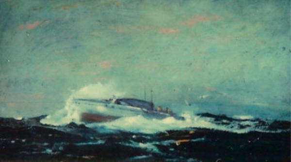 William Ritschel, N.A. - "Through Rough Waters" - Oil on board - 9 1/2" x 16"