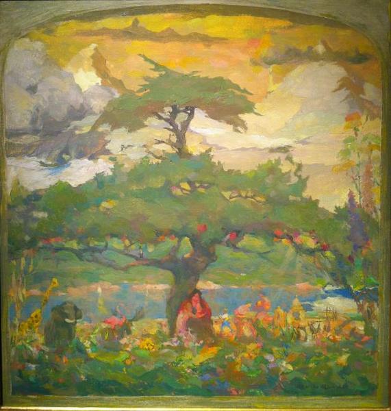 Armin C. Hansen, N.A. - Study for the Tree of Life - Oil on board - 18" x 17" - Estate signature lower right
<br>Estate stamp on reverse
<br>Authentication and Provenance accompanies painting   
<br>Directly from the estate of Armin C. Hansen
<br>
<br>Exhibited: 
<br>Armin Hansen: The Artful Voyage
<br>
<br>Pasadena Museum of California Art/Jan.-May, 2015
<br>Crocker Art Museum/June – October, 2015
<br>Monterey Museum of Art/Oct. 2015 – Mar. 2016.
<br>
<br>Illustrated:  Armin Hansen: The Artful Voyage  by Scott A. Shields, PhD., (2015) - page 212. Published on the occasion of the exhibition.