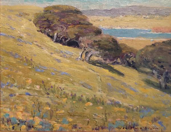 William Posey Silva - "Hills in Springtime, Carmel River" - Oil on canvasboard - 8" x 10"