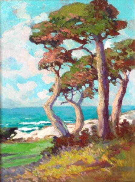 Mary DeNeale Morgan - "Fairway near Cypress" - Pebble Beach - Oil on masonite - 24" x 18" - Signed lower right