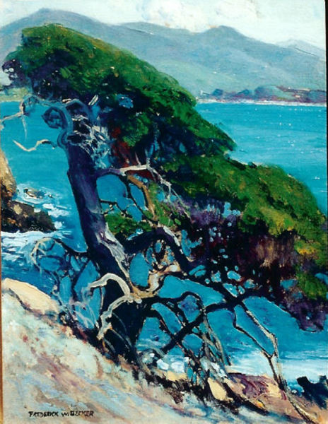 Frederick W. Becker - "Carmel Bay With Cypress" - Oil on canvasboard - 16" x 12"