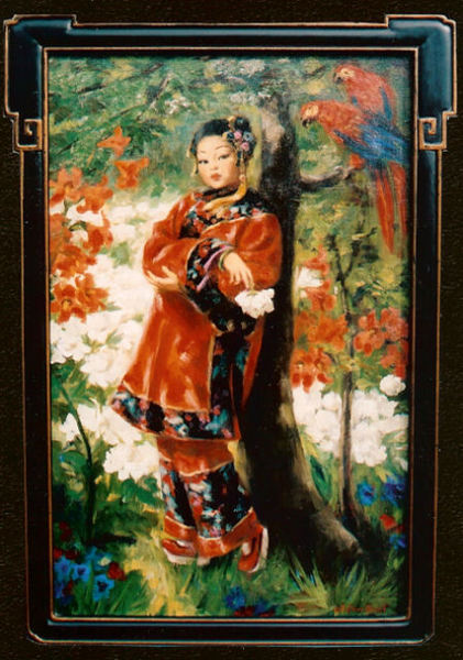 Esther Anna Hunt - "Chinese Girl In A Garden" - Oil on canvas - 27" x 17"