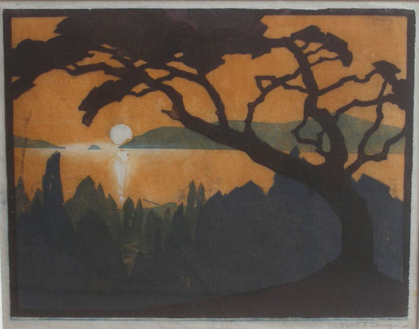 Pedro J. de Lemos - Untitled/"Sunset from Berkeley Hills" - Color woodblock - 9" x 11 1/2"