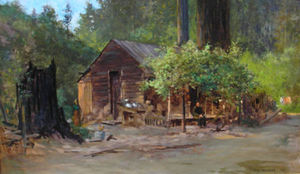 Jules Tavernier - "Cabin in the Redwoods" - Oil on canvas - 18" x 30"