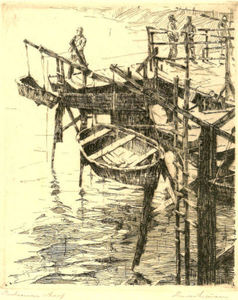 Paul Whitman - "Fisherman's Wharf" - Etching - 6" x 5"