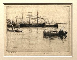 Armin C. Hansen, N.A. - "Coast Port" - Drypoint - 2 1/2" x 3 1/2" - Plate: Initialed and dated, lower left: A H 27. 
<br>Titled lower left in pencil; signed lower right in pencil. 
<br>
<br>Plate 99, page 108 in 'The Graphic Art of Armin C. Hansen, A Catalogue Raisonne' by Anthony  R. White/1986
