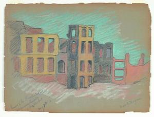 Mary DeNeale Morgan - Ruins of the Lincoln School 5th and Market - Mixed media - 8 3/4" x 11 3/4"