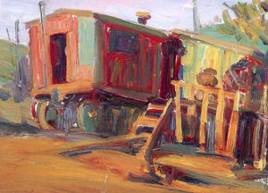Selden Connor Gile - "The Red Boxcar" - Oil on board - 11" x 15"