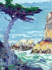 William Posey Silva - "Cypress on the Crags of Lobos" - Oil on canvasboard - 8" x 6"