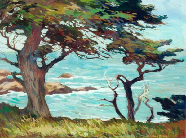 Mary DeNeale Morgan - "Along Carmel Coast" - Oleo tempera/paper/board - 19 1/2" x 25 1/2"