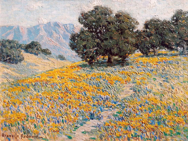 Granville Redmond - "Oaks and Wildflowers" - Oil on canvas - 12" x 16"