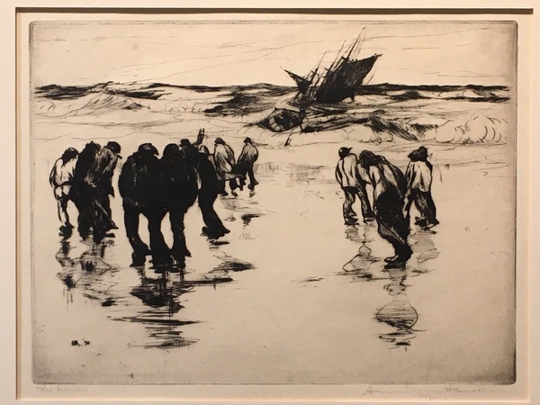 Armin C. Hansen, N.A. - "The Rescue" - Drypoint - 6" x 8" - Plate: Initialed and dated, lower left: AH '30
<br>Titled in pencil lower left
<br>Signed in pencil lower right
<br>
<br>Illustrated: 'The Graphic Art of Armin C. Hansen, A Catalogue Raisonne' by Anthony R. White/1986. Plate #124, page 138.
<br>
<br>Exhibited: 
<br>
<br>Armin Hansen: The Artful Voyage
<br>
<br>PASADENA MUSEUM OF CALIFORNIA ART/Jan.-May, 2015
<br>CROCKER ART MUSEUM/June – October, 2015
<br>MONTEREY MUSEUM OF ART/Oct. 2015 – Mar. 2016.
<br>
<br>Illustrated:  Armin Hansen: The Artful Voyage  by Scott A. Shields, PhD., page 74. Published on the occasion of the exhibition.