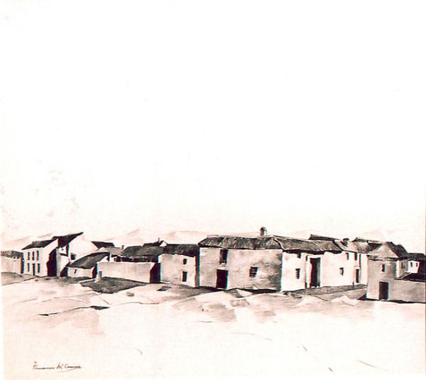 Francis John McComas - "Spanish Village" - Charcoal - 24" x 26 1/2"