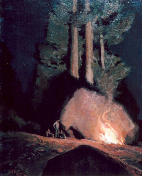 Maynard Dixon - "Campfire" - Oil on board - 20" x 16"