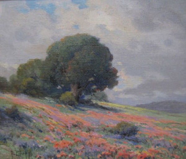 Angel Espoy - "California Oaks and Wildflowers" - Oil on canvasboard - 12" x 14"