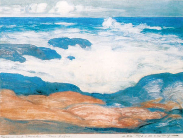 Lee Fritz Randolph - "Surf and Rocks - Point Lobos" - Monotype - 6 3/4" x 9 1/4"