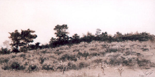 Jules Tavernier - "Hillside- Monterey" - Charcoal - 8 1/2" x 16 3/4" sight size