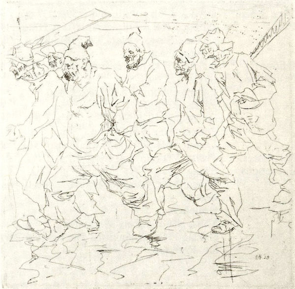 Armin C. Hansen, N.A. - "Fishermen Walking" - Etching - 3 3/4" x 3 3/4"