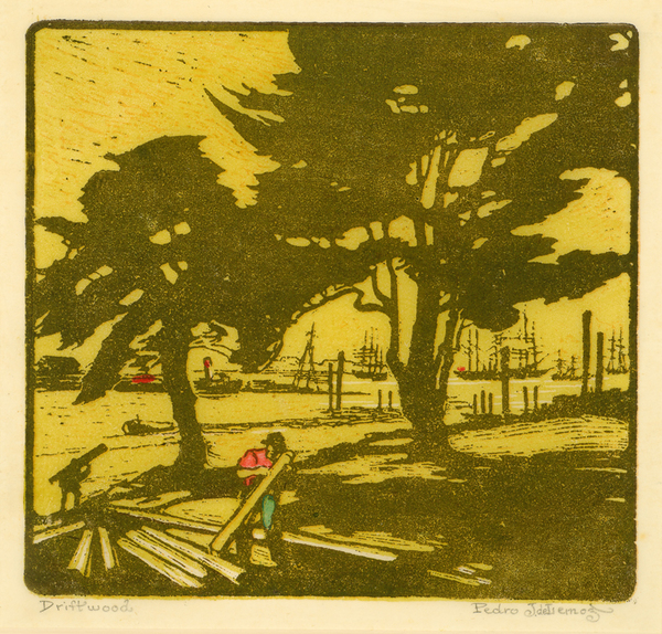 Pedro J. de Lemos - "Driftwood" - Color woodblock - 7" x 8"