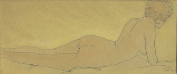 Maynard Dixon - Nude - "Resting Figure" - Pen & Ink - 5 1/4" x 12 1/2"