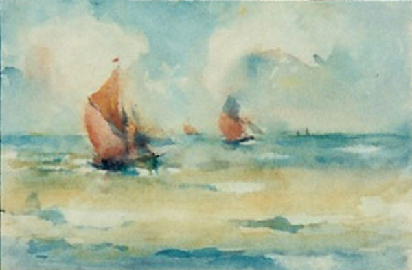 Armin C. Hansen, N.A. - "Making for the Harbor" - Watercolor - 5 1/2" x 8"
