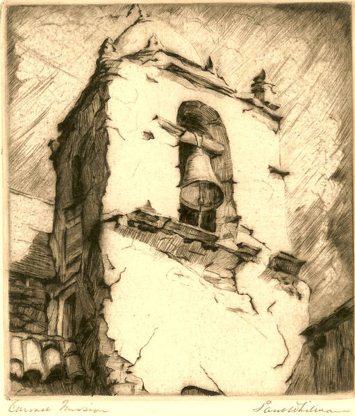 Paul Whitman - "Carmel Mission" - Etching - 4 1/2" x 4"