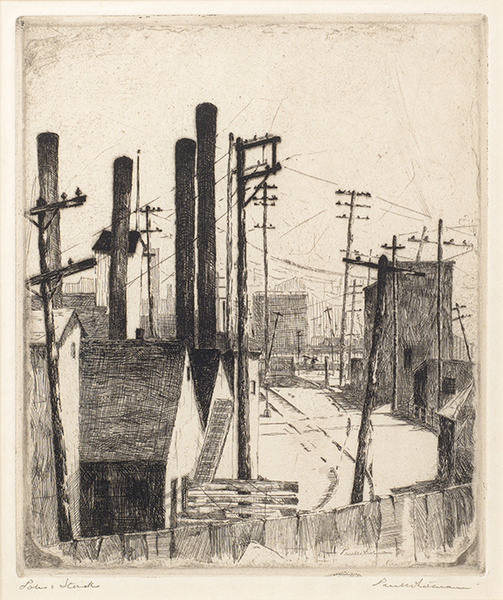 Paul Whitman - "Poles & Stacks" - Etching - 7 1/8" x 6"