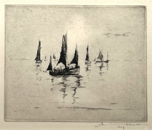 Armin C. Hansen, N.A. - "Sailing Boats (Calm Sea) - Etching - 4 7/8" x 6" - Plate: No data in plate. 
<br>Signed in pencil lower right. 
<br>
<br>Plate 27, page 39 in 'The Graphic Art of Armin C. Hansen, 
<br>A Catalogue Raisonne' by Anthony  R. White/1986