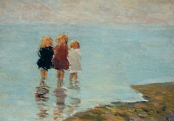 Lillie May Nicholson - "Children, Etaples, France" - Oil on board - 12" x 16"