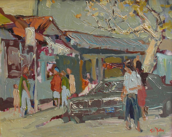 S.C. Yuan - "Original Nielsen Bros. Market" - Carmel - Oil on masonite - 16"x20"