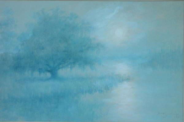 Alexander John Drysdale - "Blue Bayou by Moonlight, Louisiana" - Mixed media on board - 19 1/4" x 29 1/4"