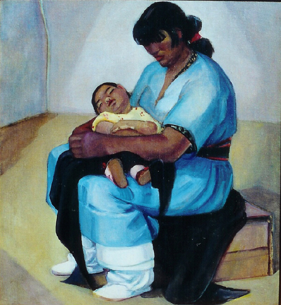 Helena Dunlap - "Taos Mother and Child" - Oil on canvas - 26 3/4" x 24"