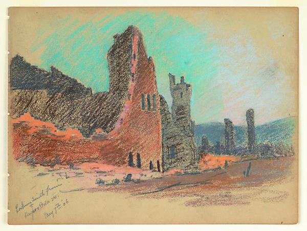 Mary DeNeale Morgan - Ruins-looking south from Hayes and Polk Streets - Mixed media - 8 3/4" x 11 3/4"