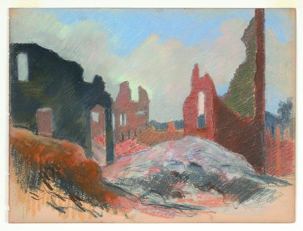 Mary DeNeale Morgan - Ruins-1906 San Francisco Earthquake and Fire - Mixed media - 8 3/4" x 11 3/4"