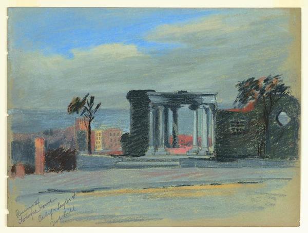 Mary DeNeale Morgan - Ruins of Towne Home-Calif. & Taylor St.-Nob Hill - Mixed media - 8 3/4" x 11 3/4"