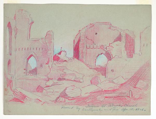 Mary DeNeale Morgan - Ruins-interior of St. Patrick's Church - Mixed media - 8 3/4" x 11 3/4"