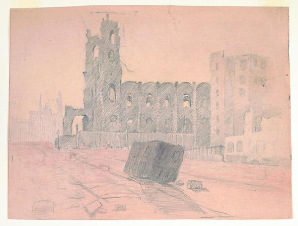 Mary DeNeale Morgan - 1906 ruins, San Francisco Earthquake and Fire - Mixed media - 8 3/4" x 11 3/4"