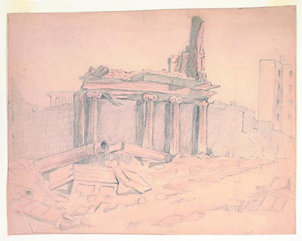 Mary DeNeale Morgan - Ruins-San Francisco, 1906 Earthquake and Fire - Mixed media - 8 3/4" x 11 3/4"