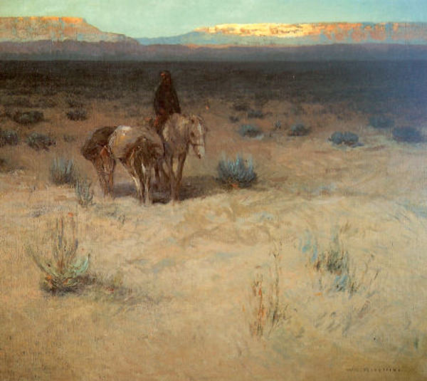 William Ritschel, N.A. - "Across the Plains, Arizona" - Oil on canvas - 40" x 45" - Signed lower right
<br>
<br>Museum label on reverse: Fort Worth Art Association; Exhibited: Carmel Art Association/1989 "Our First Five National Academicians"