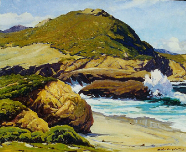 Arthur Hill Gilbert, A.N.A. - "The Cove, Pt. Lobos" Arthur Hill Gilbert, A.N.A. - "The Cove, Pt. Lobos" - Oil on canvas - 25"x30" - Signed lower right
<br>
<br>Exhibited: Arthur Hill Gilbert/Solo Exhibition, Nov.29 to Jan. 15 (yr.unknown); University of Santa Clara (Calif.)