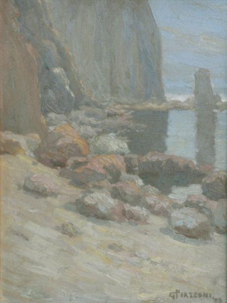 Gottardo Piazzoni - "Rocky Cliffs" - Catalina - Oil on board - 12 1/4" x 9 1/4"