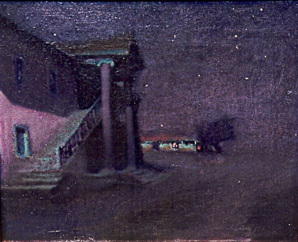 Charles Rollo Peters - "Colton Hall" - Oil on canvas - 13" x 16" - Signed lower right
<br>Exhibited: Bohemian Club, San Francisco, in 1900 with original title of "Colton Hall, first capitol of California"