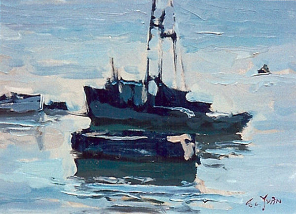 S.C. Yuan - "Boats" - Oil on masonite - 15" X 18" - Signed lower right
<br>Exhibited: Carmel Art Association/1994 retrospective; illustrated in accompanying book, page 174, plate 37.