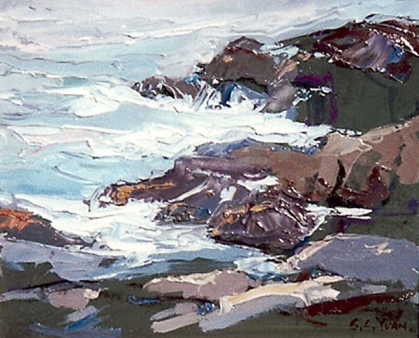 S.C. Yuan - "Coastal Sea" - Oil on board - 9" x 12"