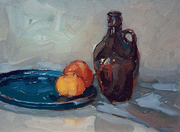 S.C. Yuan - "Still Life with Fruit and Jug" - Oil on board - 10" x 14"