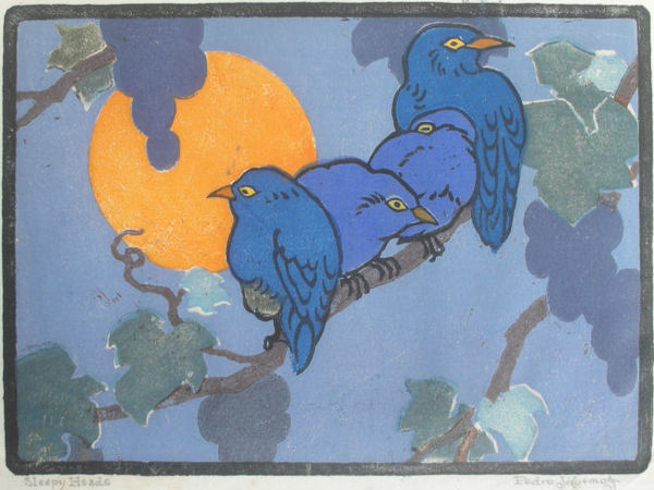 Pedro J. de Lemos - "Sleepy Heads" - Color woodblock - 8" x 11"