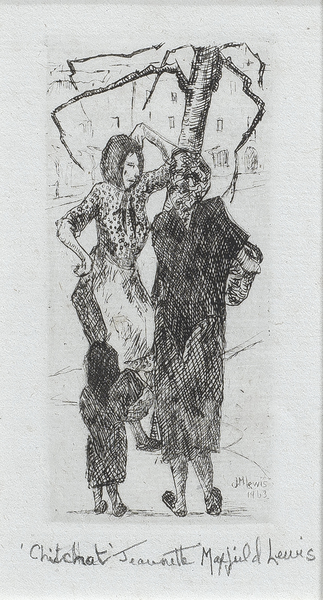 Jeannette Maxfield Lewis - "Chitchat" - Etching - 2 7/8" x 1 3/8" - Plate: Signed and dated lower right<br>Titled and signed in pencil<br>Edition: 14